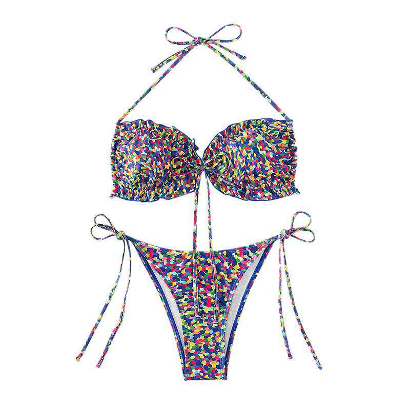 Damen Push-Up-Bikini mit verstellbaren Trägern und farbenfrohem Muster EB