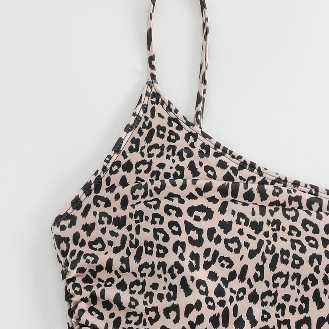 Damen One-Shoulder Badeanzug mit stylischem Animal-Print und femininen Raffungen EB