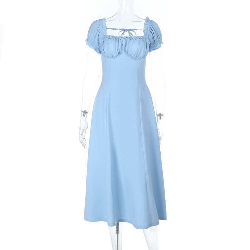 Damen Maxi-Kleid mit voluminösen Puffärmeln und elastischem Ausschnitt EB