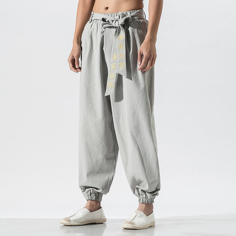 Damen nan weite Leinenhose mit Tunnelzug Bund Bindedetail und elastischen Knöchelabschlüssen EB
