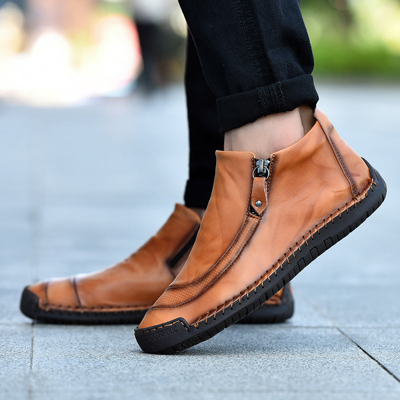 Damen Elegante und bequeme Lederschuhe mit Reißverschluss EB