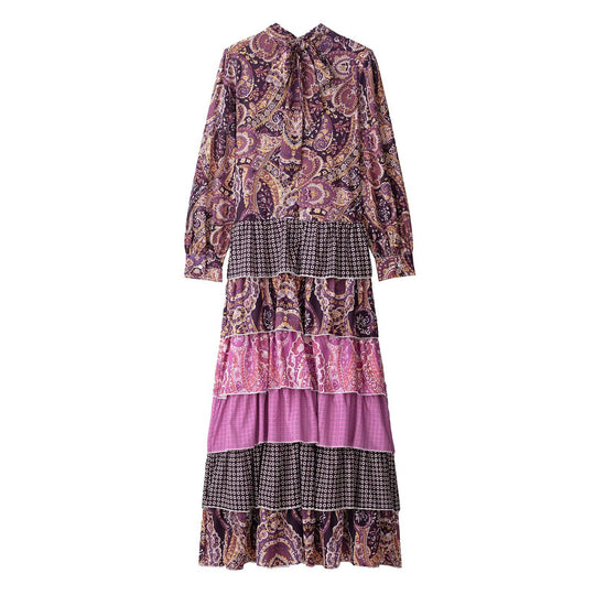 Damen Maxi-Kleid mit verspielten Mustern und hoher Taille EB