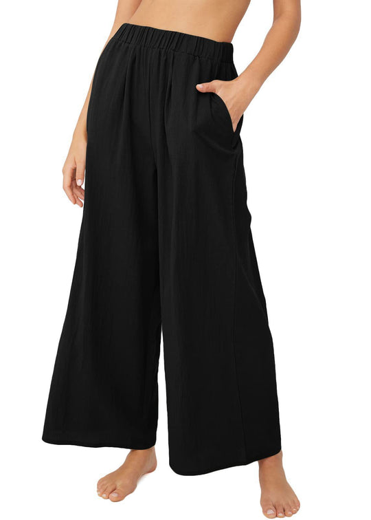 Damen Leichte Weitehose mit elastischem Bund und praktischen Taschen EB