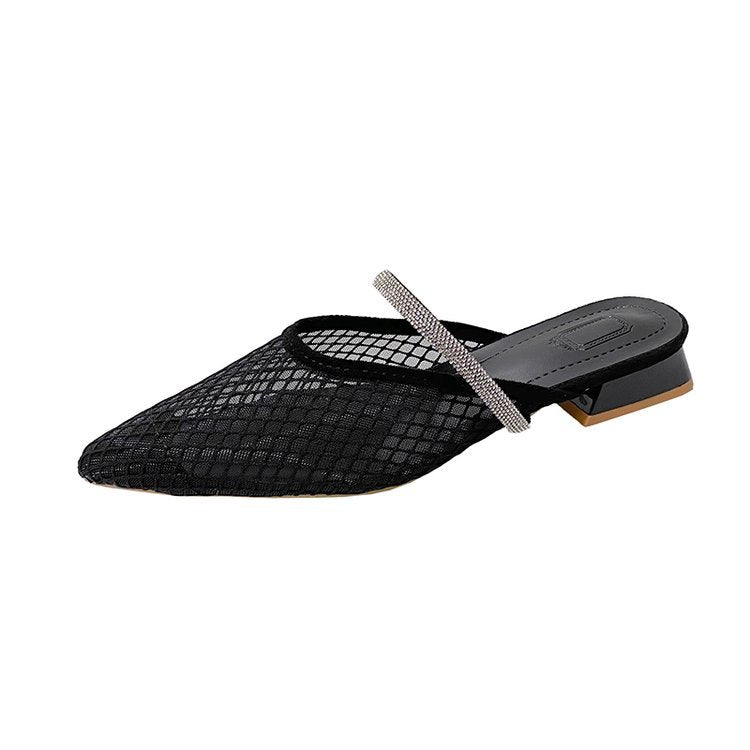 Damen transparente Netz-Mules mit funkelndem Riemen EB