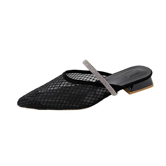 Damen transparente Netz-Mules mit funkelndem Riemen EB