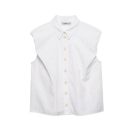 Damen Kurzarm Bluse mit modernen Streifen und eleganter Knopfleiste EB
