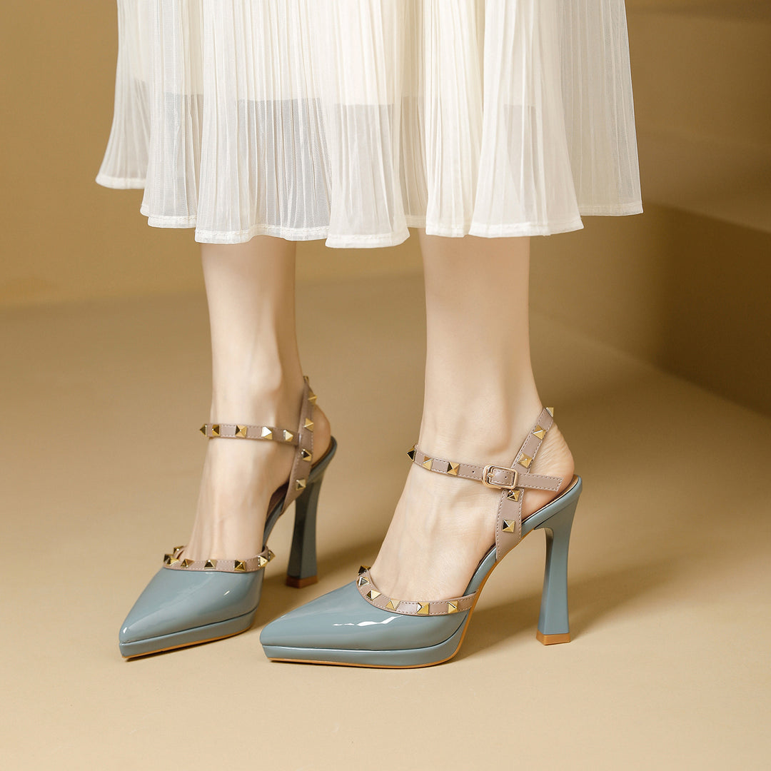 Damen elegante Absatzsandalen mit dekorativen Nieten EB