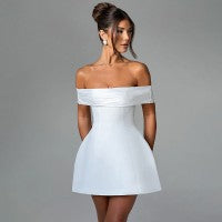 Damen Off-Shoulder Cocktailkleid mit voluminösem Rock EB
