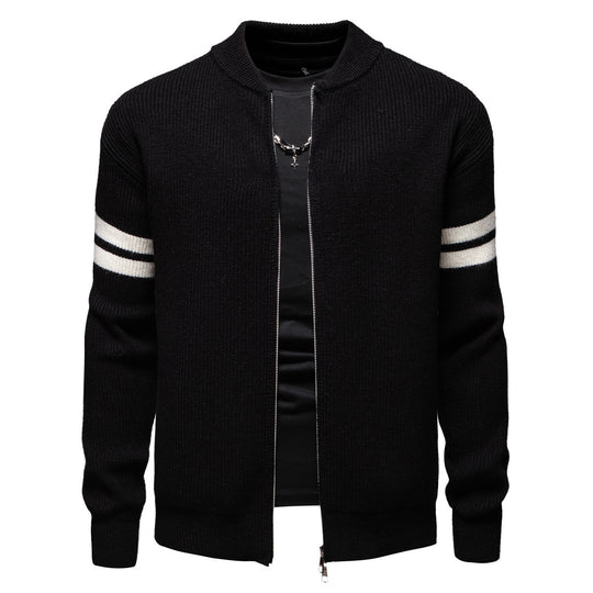 Herren Strickjacke mit modernem Zipper und dekorativem Streifenmuster EB