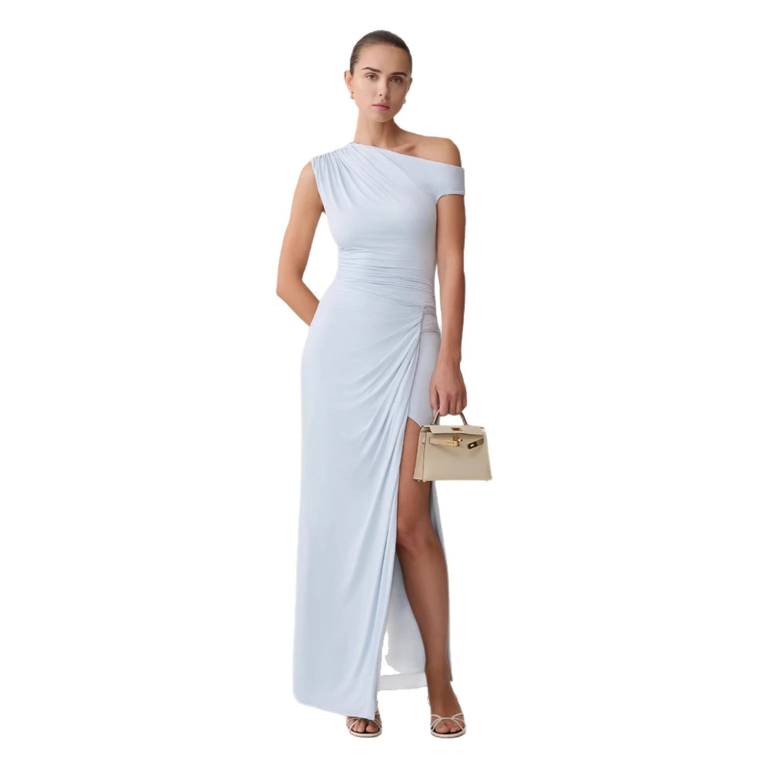 Damen Elegantes Maxi-Kleid mit One-Shoulder Design und hohem Schlitz EB