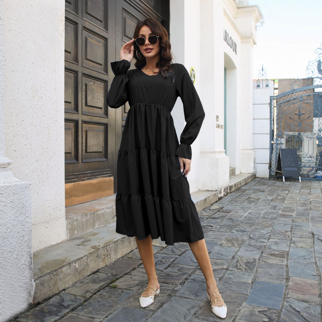 Damen Midi-Kleid mit voluminösen Rüschendetails und tailliertem Schnitt EB
