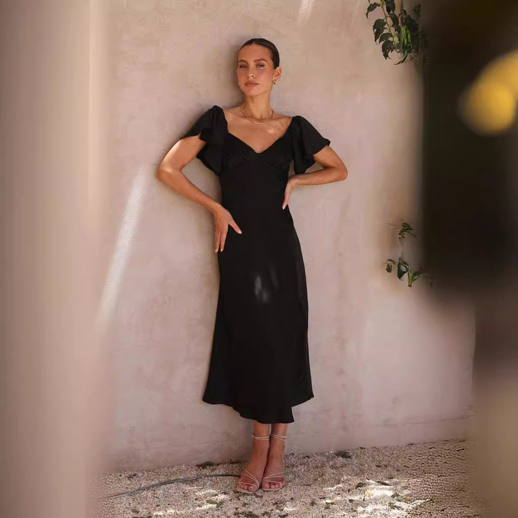Damen Maxikleid mit voluminösen Rüschendetails und seitlichem Schlitz EB