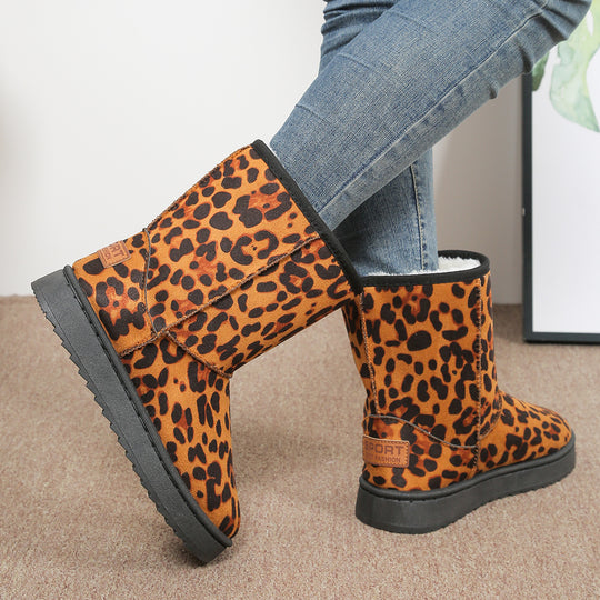 Damen Leopardmuster Winterboots mit kuscheligem Futter EB