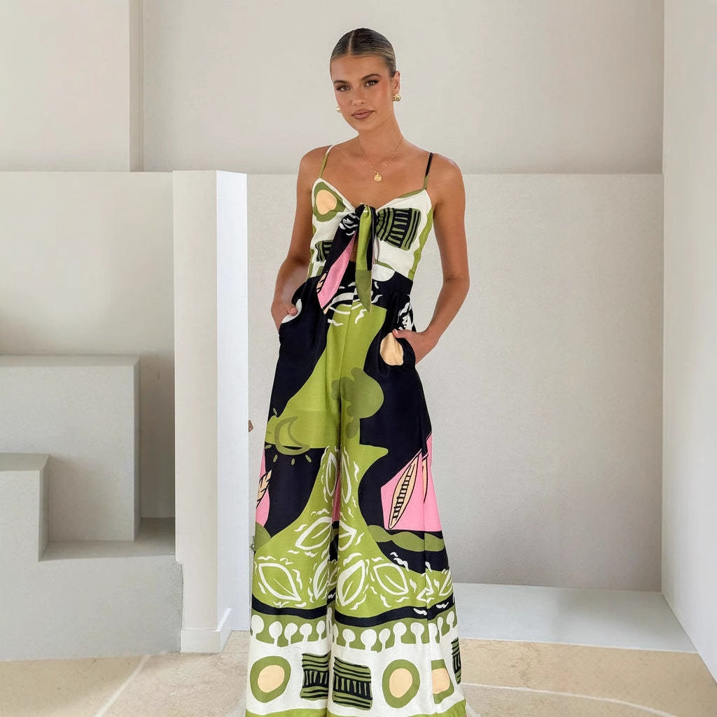 Damen Schicke Jumpsuit im modernen Design mit verstellbaren Trägern und kreativem Muster EB