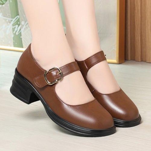 Damen Mary Jane Pumps mit komfortablem Blockabsatz und modischer Schnalle EB