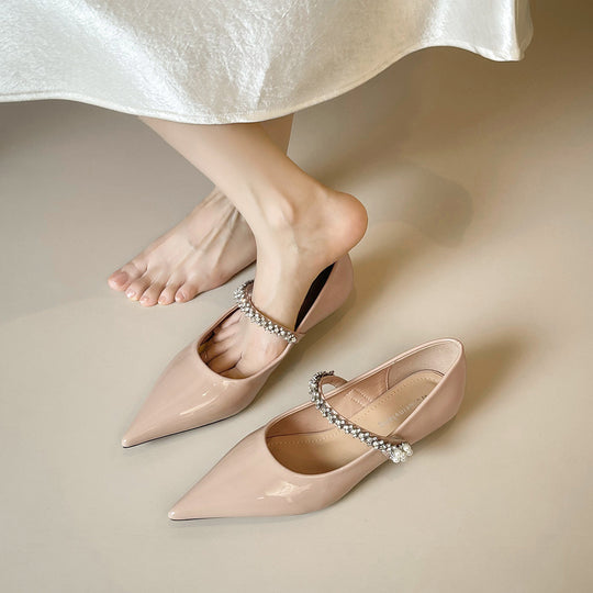Damen elegante spitze Ballerinas mit funkelndem Strassriemen EB