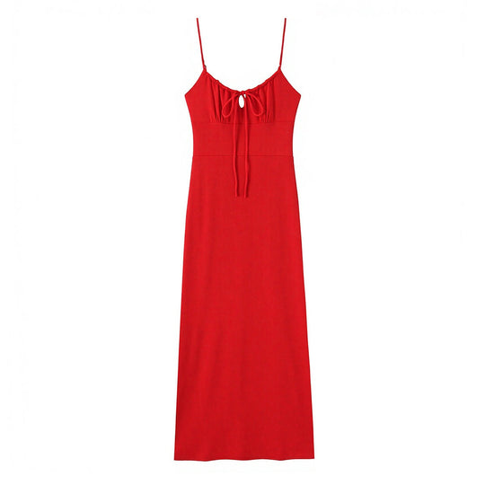 Damen Maxi-Kleid mit tiefem V-Ausschnitt und schmeichelndem Knoten-Design EB