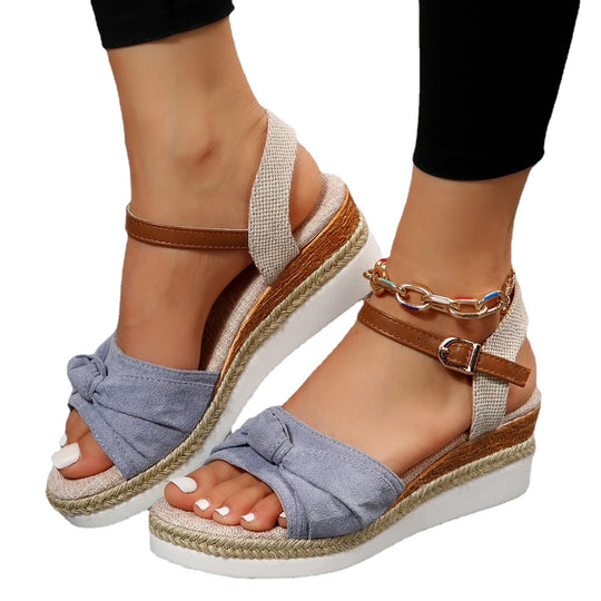 Damen Wedge-Sandalen mit raffiniertem Knoten-Detail und komfortablem Fußbett EB