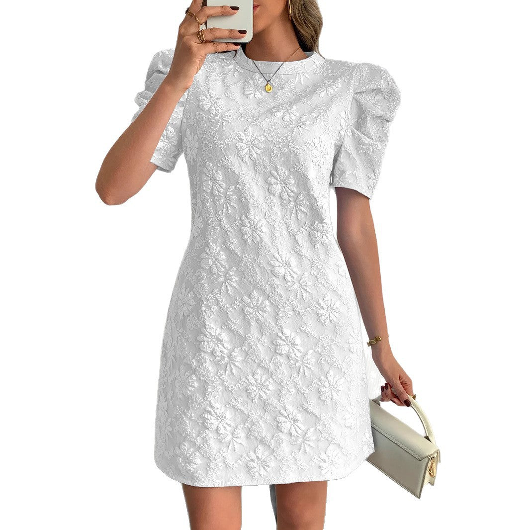 Damen Minikleid mit Puffärmeln und floralen Stickereien EB