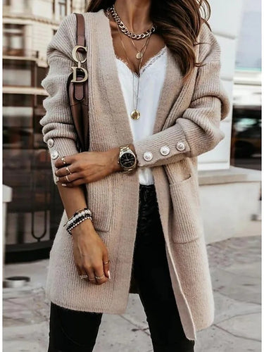 Damen Elegante Strickjacke mit Knopfdetails und praktischen Taschen EB