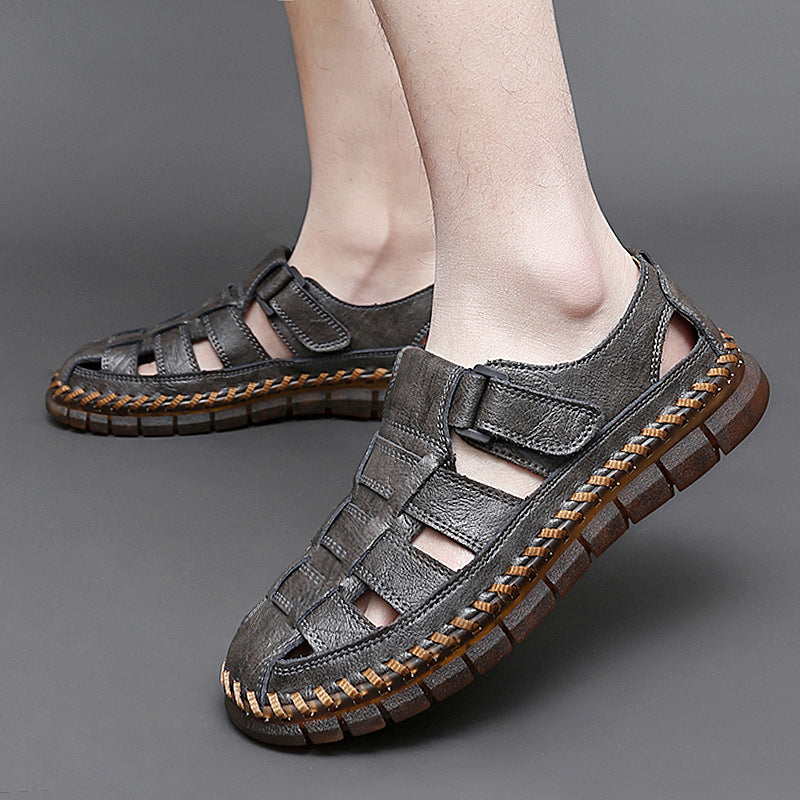 Herren Atmungsaktive Ledersandalen mit komfortablem Klettverschluss EB
