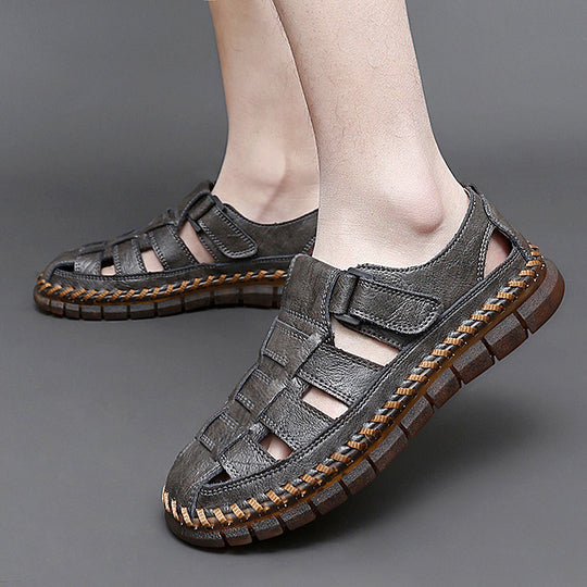 Herren Atmungsaktive Ledersandalen mit komfortablem Klettverschluss EB
