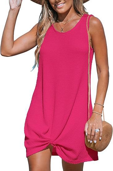 Damen lässiges Sommerkleid aus strukturierter Baumwolle mit verspieltem Knoten EB