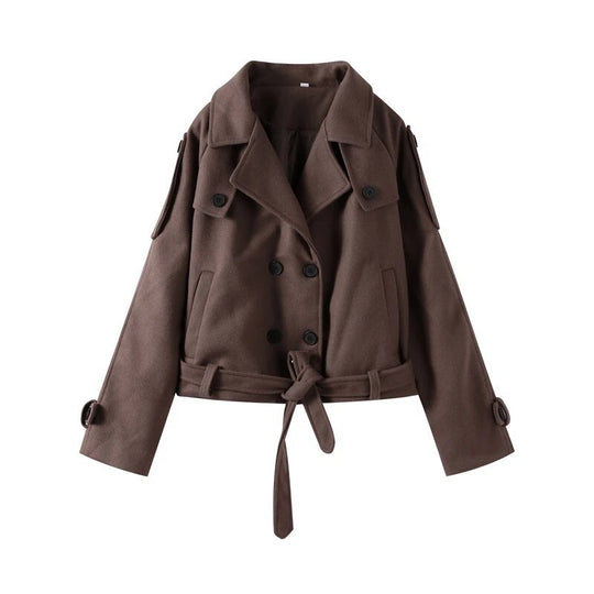 Damen elegante und vielseitige Wolljacke mit doppelter Knopfleiste und breitem Kragen EB