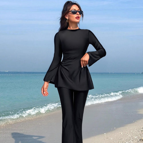 Damen eleganter Strandanzug mit weit schwingendem Oberteil EB