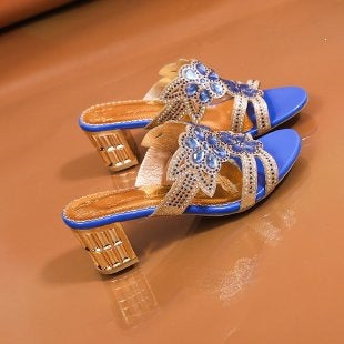 Damen elegante Sandaletten mit dekorativen Blütenapplikationen EB