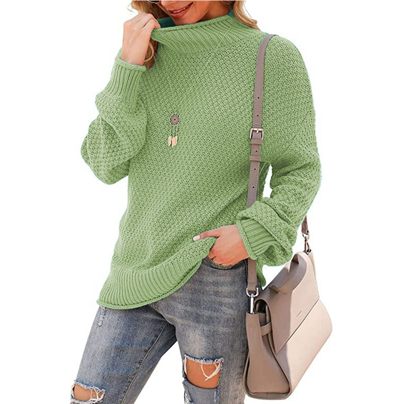 Damen Grobstrickpullover mit hohem Kragen und strukturierter Oberfläche EB