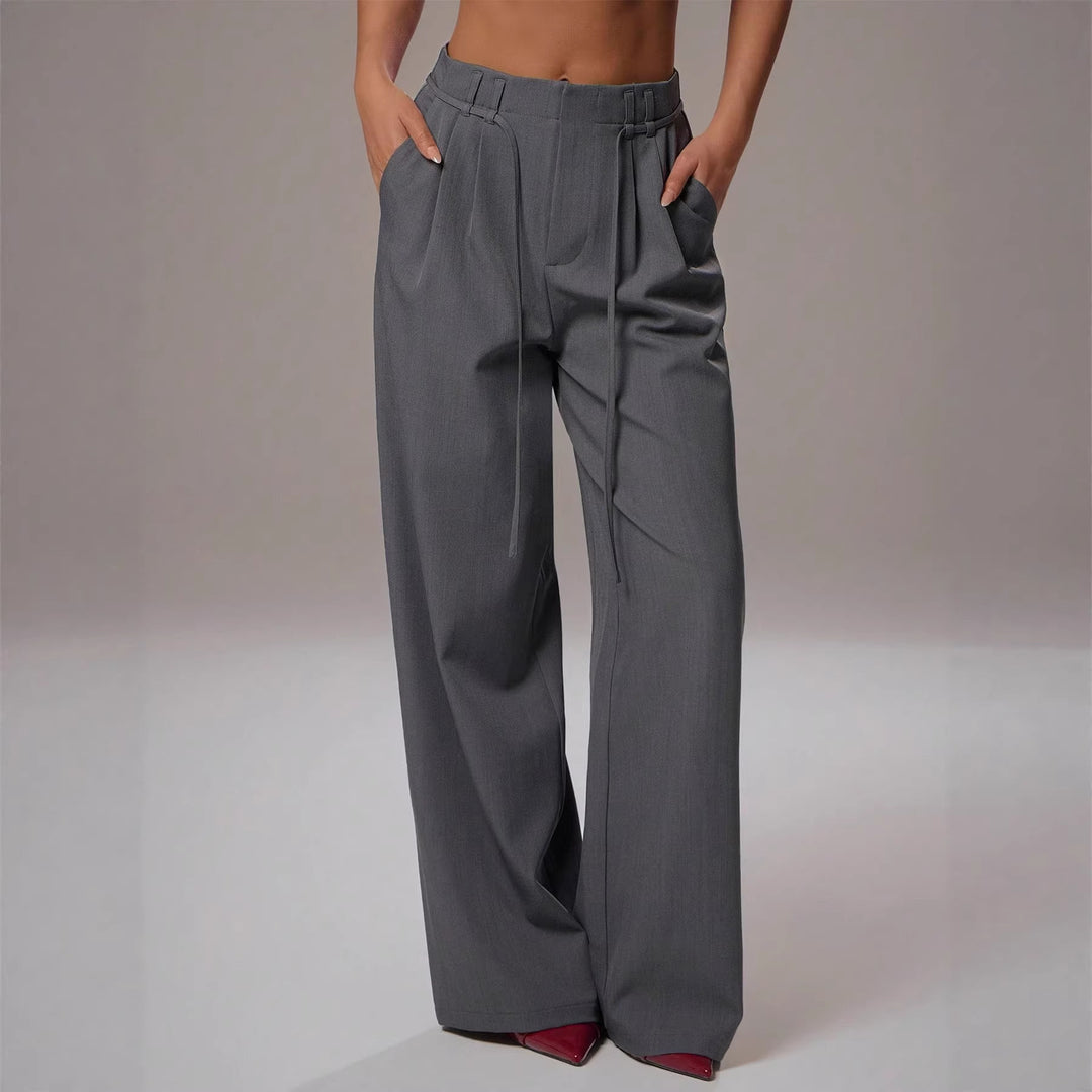 Damen Hochtaillierte Palazzo-Hose mit Bundfalten, Tunnelzug und weitem Bein EB
