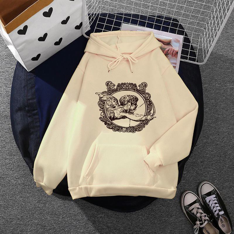 Unisex nan lässiger Kapuzenpullover mit Vintage-Ornamentdruck, Kängurutasche und doppellagiger Kapuze EB