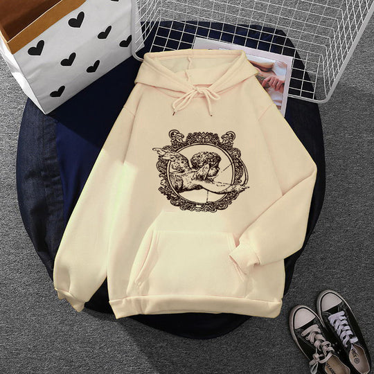 Unisex nan lässiger Kapuzenpullover mit Vintage-Ornamentdruck, Kängurutasche und doppellagiger Kapuze EB