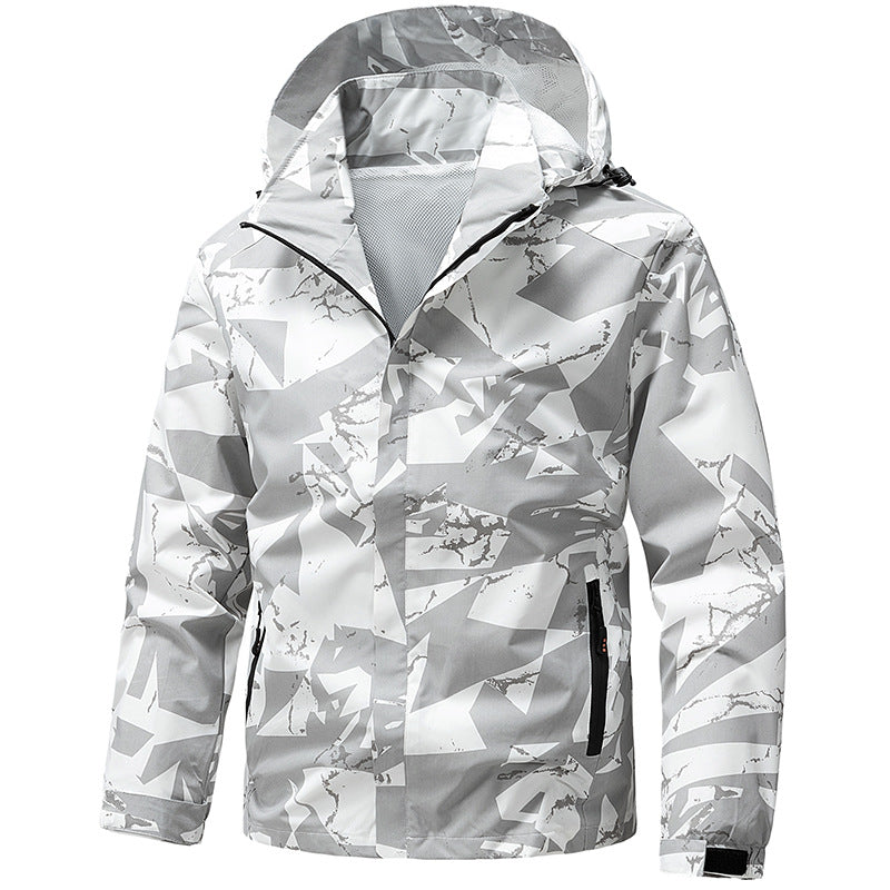 Herren wind- und wasserdichter Camo Regenblouson mit verschweißten Nähten und Mesh-Innenfutter EB