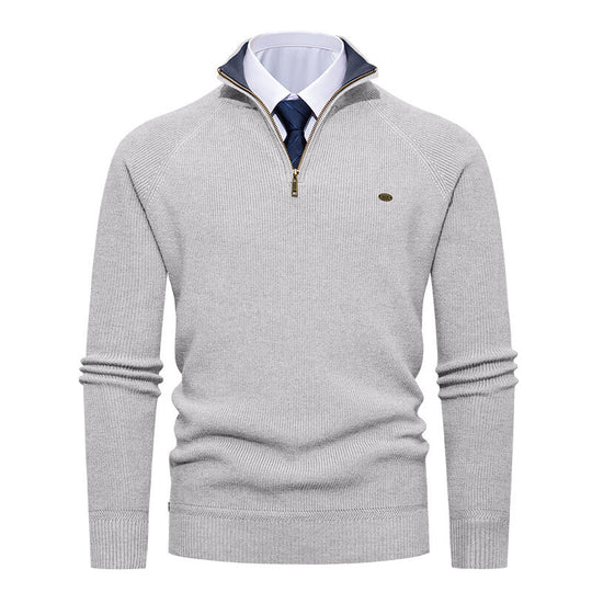 Herren eleganter Strickpullover mit Stehkragen und Reißverschluss EB