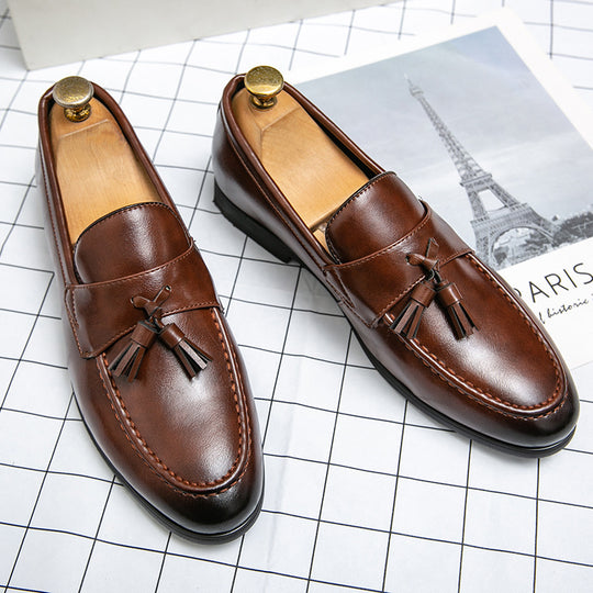 Herren klassische Tassel-Lederloafer mit Mokassinnaht, gepolsterter Komfortinnensohle und rutschfester Gummilaufsohle EB