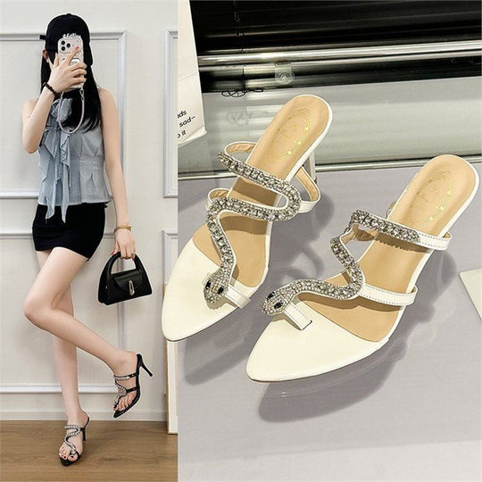 Damen elegante Mules mit funkelnden Strassdetails EB
