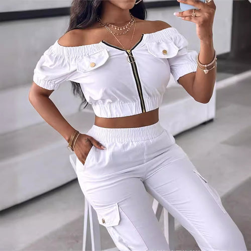 Damen Crop-Top mit Reißverschluss und modischen Taschen EB