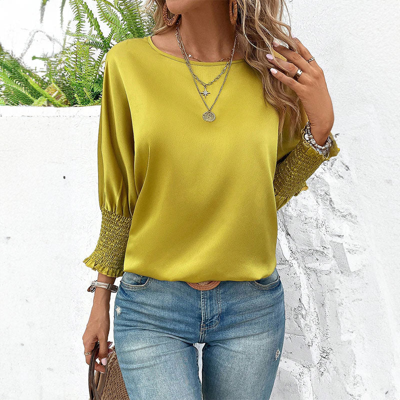 Damen elegantes Blusentop mit trendigen Puffärmeln EB