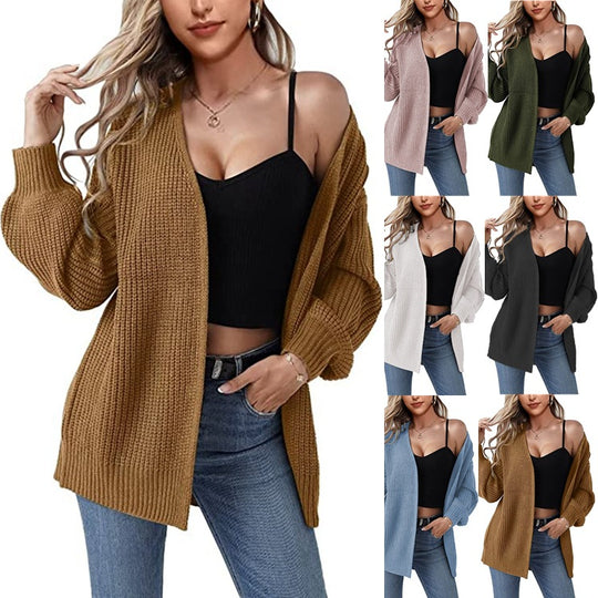 Damen Grobstrick-Cardigan mit lässigem Schnitt und offenen Ärmeln EB
