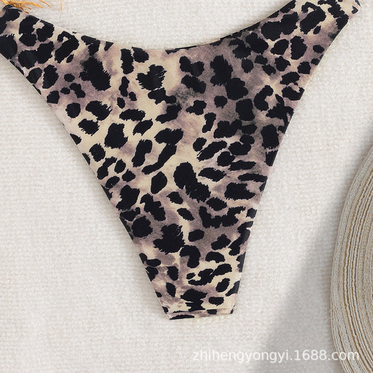 Damen Hochgeschnittener Bikini-Unterteil mit animalischem Muster EB