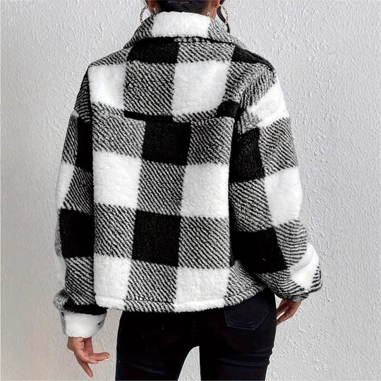 Damen Kuschelige Karojacke mit Umlegekragen EB