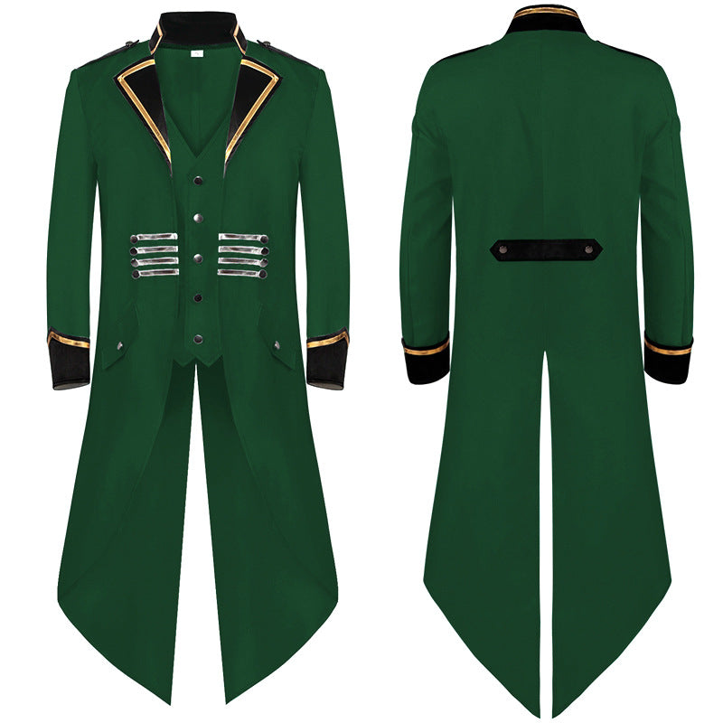 Herren nan militärisch inspirierter Longcoat mit Schößenschnitt, Stehkragen und dekorativen Metallleisten Eb