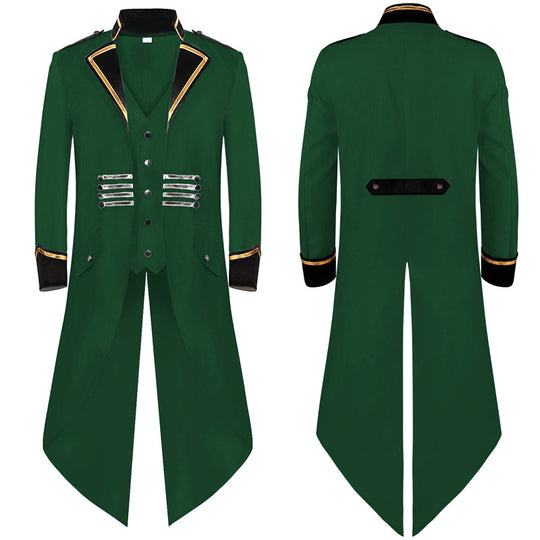 Herren nan militärisch inspirierter Longcoat mit Schößenschnitt, Stehkragen und dekorativen Metallleisten Eb