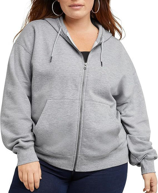 Damen nan Kapuzenjacke mit durchgehendem Reißverschluss, Kängurutasche und entspannter Passform EB