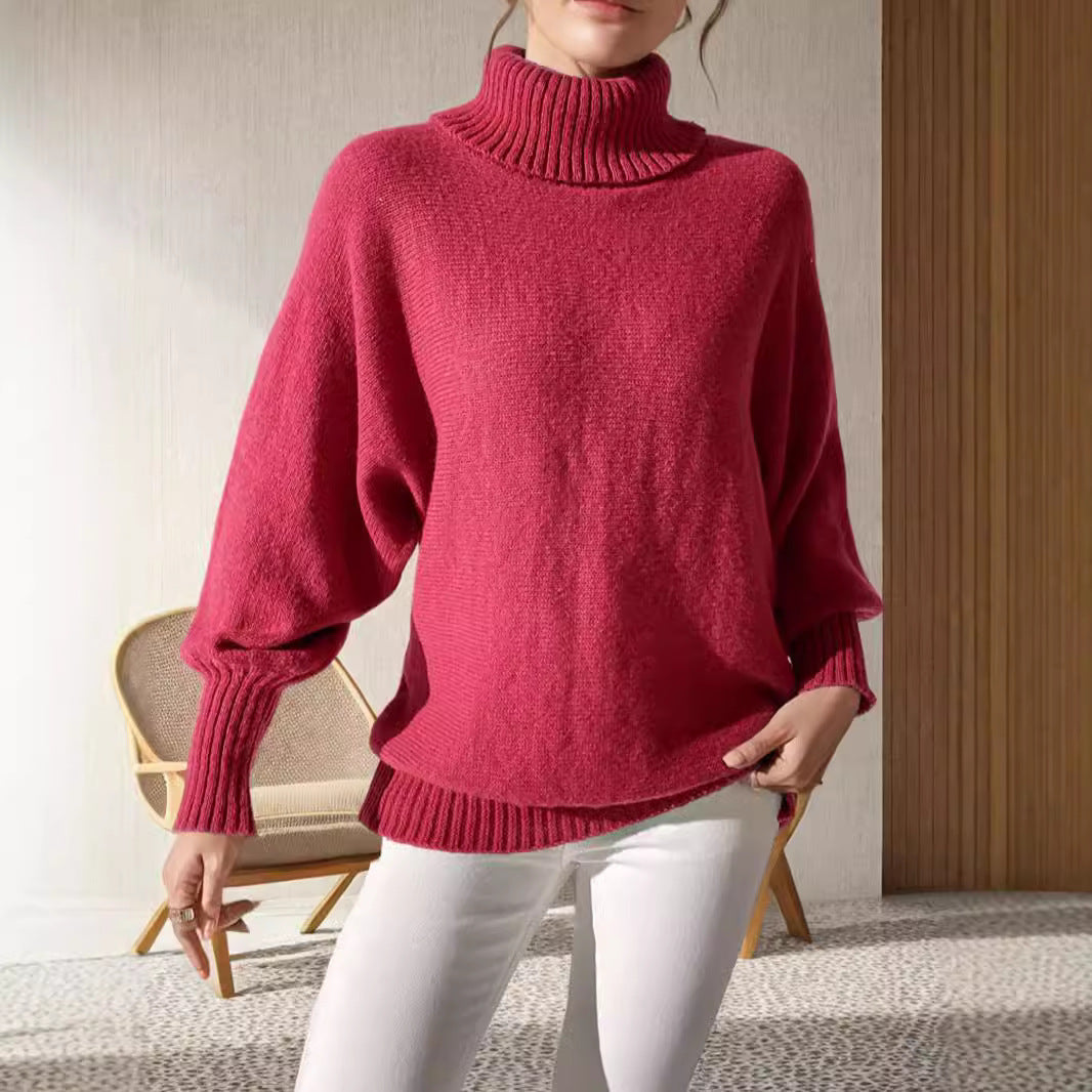 Damen modischer Rollkragenpullover mit lässigem Schnitt und strukturiertem Maschenmuster EB