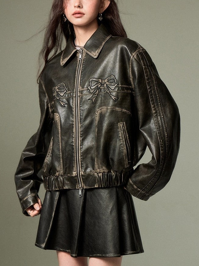 EB | Bowknot Zip Up Lederjacke