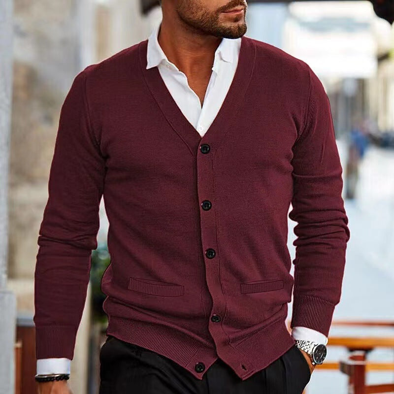 Herren nan Feinstrick V-Ausschnitt Cardigan mit Knopfleiste und Eingrifftaschen EB