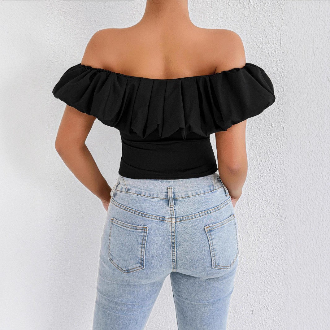 Damen Off-Shoulder Rüschenshirt mit tailliertem Schnitt EB